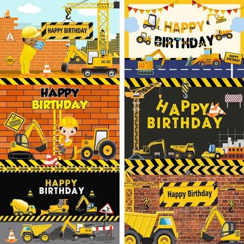 Baby Birthday backdrop Construction party Crane dump truck photography background photo studio boy photocall Photozone