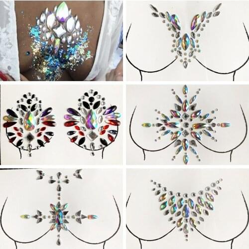 Chest Nipple Gems Stickers For Music Art Project Tattoo Paste Breast Boobs Jewels Rhinestone Crysta Sticker Halloween Body Art