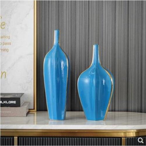 American fashion high-end ceramic vase, orange and blue porcelain, home office restaurant bar desktop decoration gift