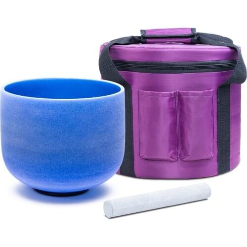 KVKA 432hz 10 inch G note Frosted Quartz Crystal Singing bowl Rainbow Throat Chakra Blue Color with free case