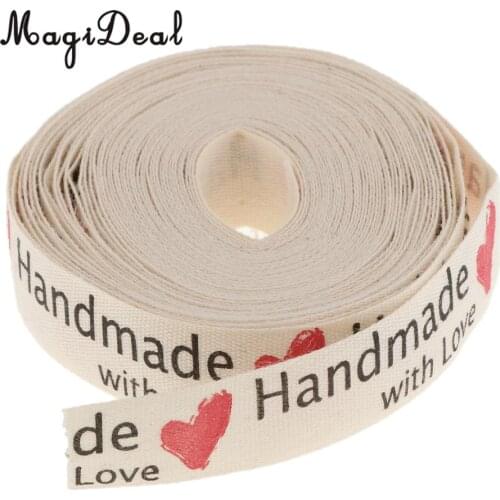 MagiDeal 5 Yards Hand Made with Love Heart Fabric Ribbon Gift Package Craft Decor
