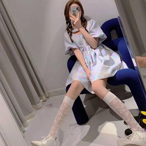 Sweet Girl Puff Sleeve Dress Female 2021 Romantic Taro Purple Square Collar First Love Loose Fairy