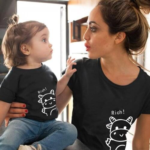 Cute Cow Pattern Fashion Cotton Family Look Boys Mother Clothes Family Tshirts Fashion Mommy And Me Clothes Baby Girl Clothes