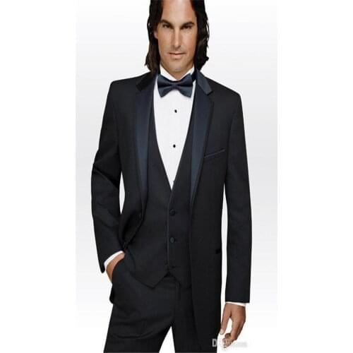 Mens classic suits New Mens suits, wedding suit men dark blue best man suit lapel the groom dress (jacket + pants + vest)