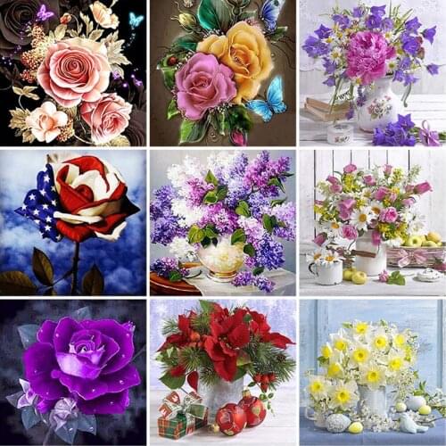 DIY 5D Diamond Painting Vase Diamond Embroidery Rose Flower Cross Stitch Full Round/Square Drill Resin Home Decor Manual Gift