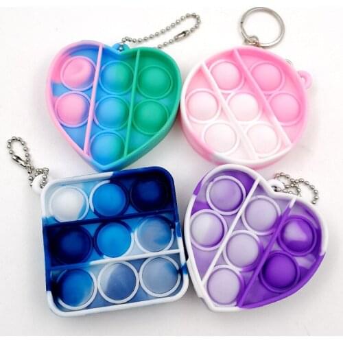 New Tie-Dye Pendant Key Ring Mini Square Heart Round Press Decompression Toy Keychain CN(Origin)