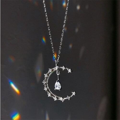 OBEAR Silver Plated Fashion Charm Women Moon Necklaces Water Drop Zircon Clavicle Chain For Women Gift Jewelry