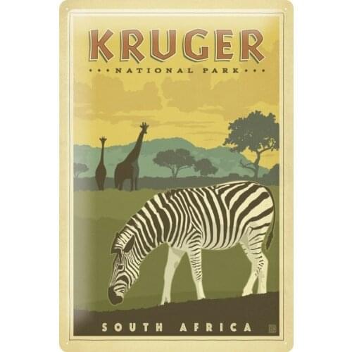 Tin Sign World Tour Kruger National Park South Africa Zebra Giraffe Metal Plat