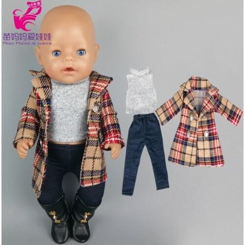 Doll coat 40cm baby doll winter British style plaid woolen clothes 18" american og girl doll long coat