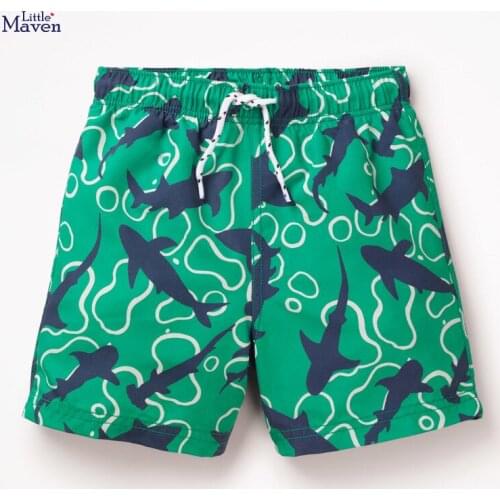 Little Maven New Summer Kids Clothing Green Shark Printed Quality Cotton Knitted Drawstring Boys Casual Elastic Waist Shorts