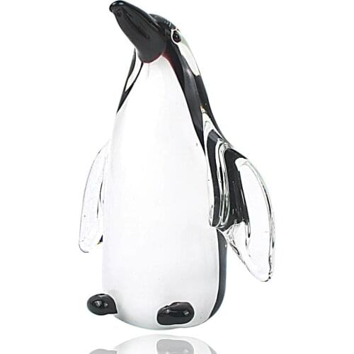 Glass Penguin Figurine Handmade Blown Art Crystal Penguin Sculpture Animal Statue Collectable Desk Decoration Ornaments