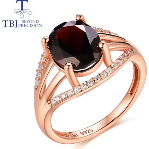Tbj, Natural Dark Garnet gemstone Ring Oval 8*10mm 3.5ct real zambia garnet fine jewelry 925 sterling silver gift for women mom