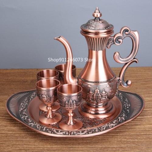 Wine set metal set ancient wine glass palace retro Russian hip flask gift box antique wine dealer wine glass set