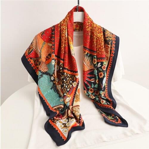 Vintage Neckerchief Female Print Shawl Twill Square Scarf For Women Headscarf Hair Wrap Hijab Headband Foulard Ladies Bandana