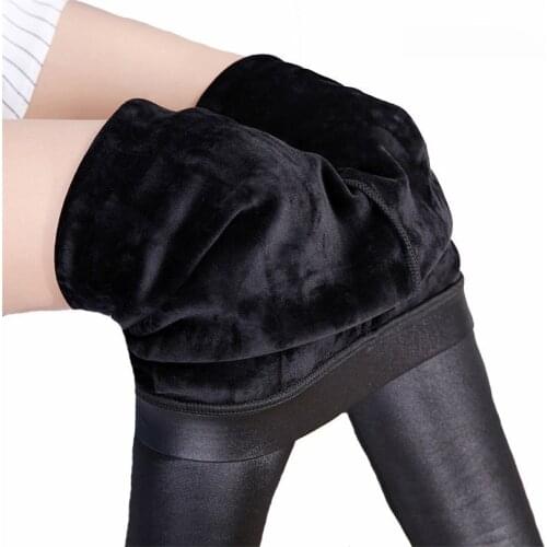 YGYEEG High Waist Faux Leather Leggings Winter Autumn Velvet Thick Warm Fashion Solid Pants Women Elastic Plus Size Push Up XXXL