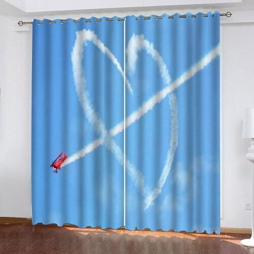 European Curtains Photo Painted 3D Curtain Living room blue sky heart curtains personality curtains