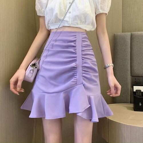 Spring and summer 2021 new high waist irregular ruffled pleated fishtail skirt female bust A-line skirt