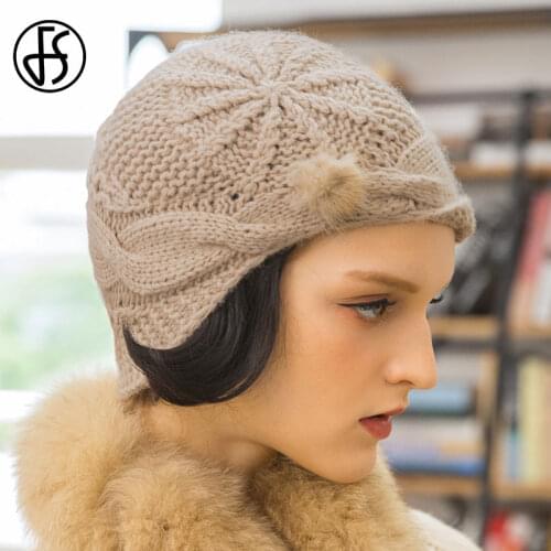 FS Wool Cashmere Knit Beanies For Women With Poms 2020 Winter Autumn Skullies Hat Warm Female Lady Fashion Cap Gorros Bonnet