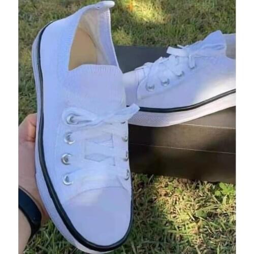 Women Leisure Round Knitted Elastic Sneakers Shoes Spring And Autumn Women Large Lace Up Flat Sole Flat Vulcanize Shoes