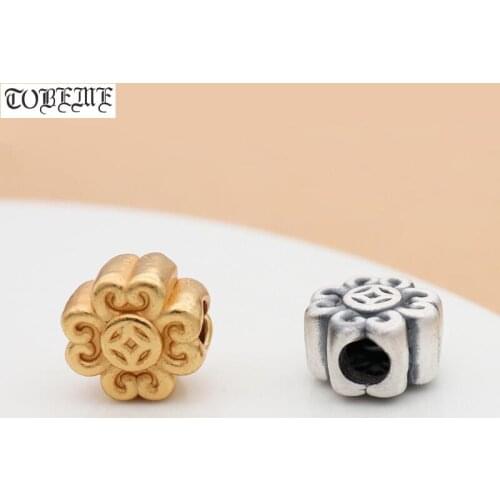100% 3D 999 Silver Lucky Symbol Beads Pure Silver Chinese Ancient Coin Symbol Jewelry Beads DIY Bracelet Beads Good Luck