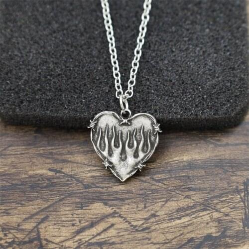 12pcs Heart-shaped Flames Fire Pendant Necklace Valentines Day Jewelry Gift For Lover