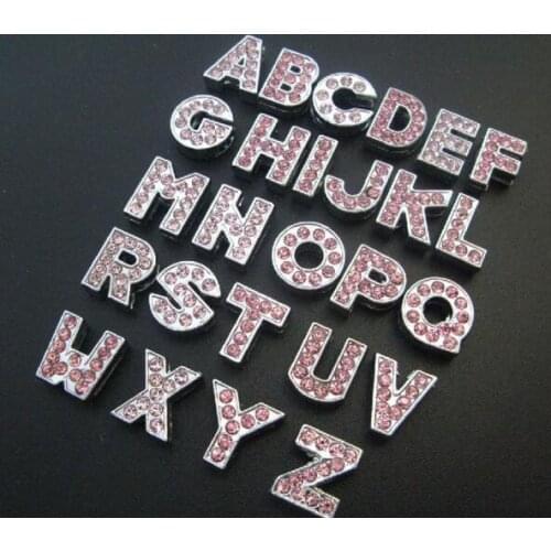 260pcs/lot Internal Dia. 8mm A-Z pink rhinestones slide letter DIY Alphabet fit for 8MM leather wristband bracelet jewelrys