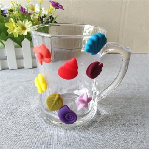 6/8/12PCs Marine Life Flowers Silicone Suction Cup Glass Wine Label Recognizer Glasses Marker Bottle Logo Kitchen Party Supplies