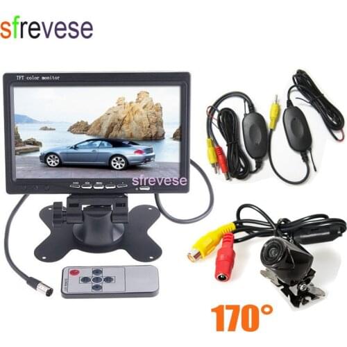 7" LCD Monitor Car Rear View Kit + Waterproof Wireless Metal Reversing Parking Backup Camera 170 Degree