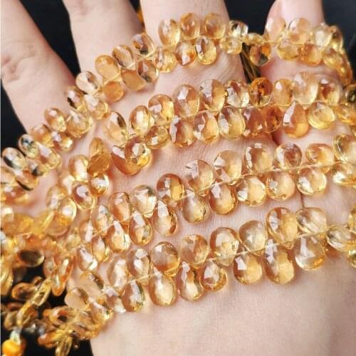 AAA LOOSE BEADS citrine yellow pear flat faceted 8-11mm wholesale for DIY jewelry necklace 20cm