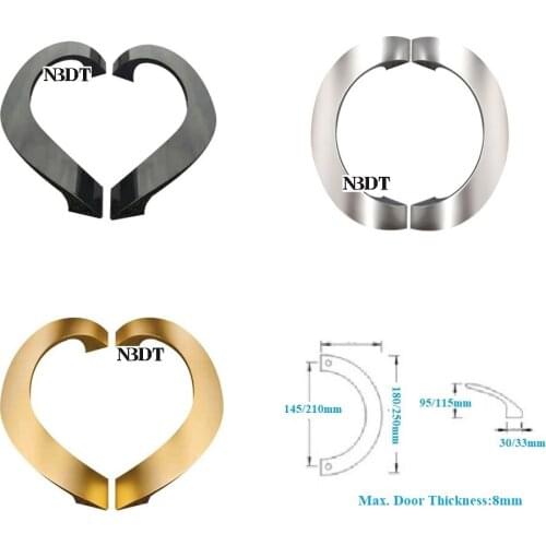 Silver Black Champagne Aluminum Half Moon Design Back To Back Glass Door Pull Handle Entry Bathroom Shower Enclosure Office cubi