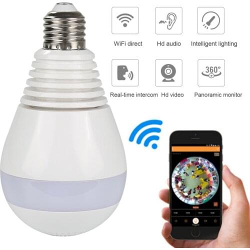 360 Degree Bulb Camera Security Mini Wireless Lamp WIFI IP Cameras Fisheye Panoramic Bulb HD 960P WIFI Network Remote Monitor