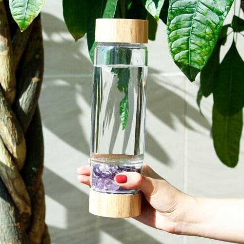 Big Diameter Crystal Elixir Bottles Multicolor Crystal Water Bottle Healing Crystal Infuser Energy Water Bottle Gym Bottle