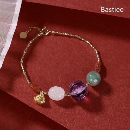 Bastiee 925 Sterling Silver Bracelet For Women Jewelry Charms Hmong Luxury Bracelets 18K golden Maitreya amethyst Jade agate