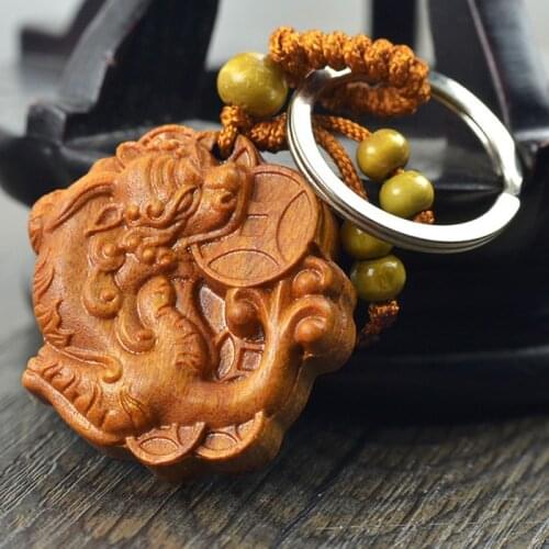 High quality rosewood carved Keychain car key pendant Lucky brave bixiu ornaments charms new 0190