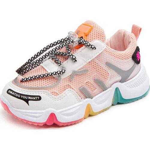 Children sports shoes girls mesh casual running shoes rainbow soft bottom dance shoes chunky sneakers girls sneakers