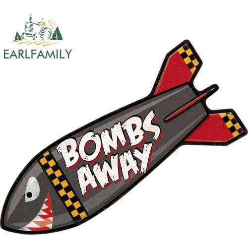 EARLFAMILY 13cm x 10.4cm for Bombs Away Rocket Shark Car Sticker Windshield Trunk Decal Refrigerator Personality Vinyl Car Wrap