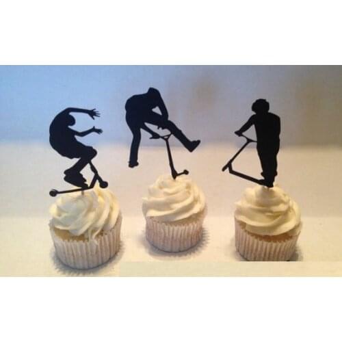 Extreme Scooter Silhouette Cupcake Toppers sports Party Picks baby shower wedding birthday toothpicks decor