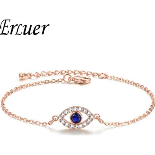 ERLUER Elegant Fashion Bracelets Crystal CZ For Women Girls Wedding Bangles Jewelry Metal Chain Charming Lucky Evil Eye Bracelet