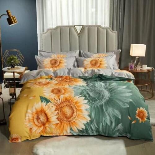 2021 Printed Flower Summer New Pattern Silky Soft Duvet Cover Family Size King Queen Size Bedding Set 4Pcs