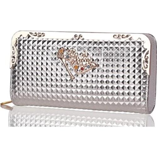 Luxury Diamond Leather Wallet Women Long Beading Coin Purse Card Holder Money Clutch Wristlet Zipper Cartera Mujer women wallets