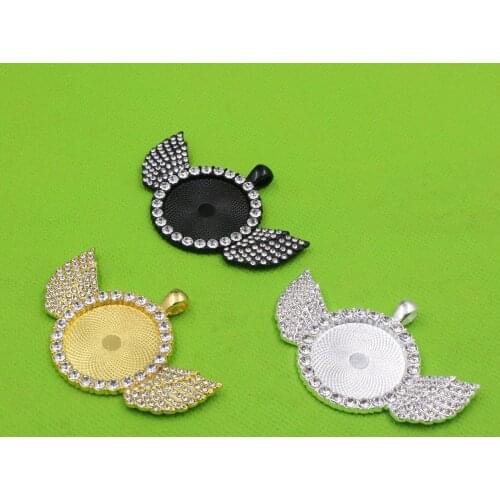 Fit 25mm Round Cabochons Rhinestones Wings Cameo Pattern Glass Frame Bezel Settings Tray Blank DIY Accessory Making 5pcs K06237