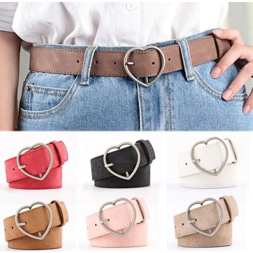Hot Sale Adult Girls Frosted Leather Heart Shape Pin Buckle Female Belt 1PC Gifts Beautiful Adjustable Student Candy Color PU