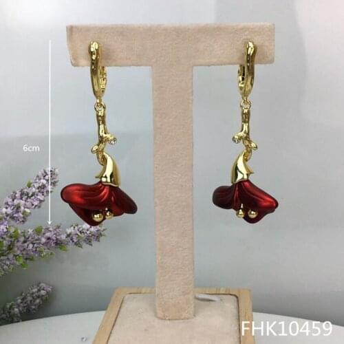 Yuminglai Fashion High Quality Red Rose Drop Earrings For Women FHK10459