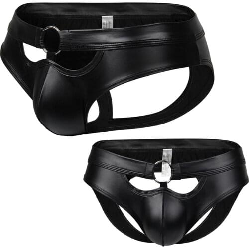 Men Fake-PU Jockstrap Underwear Boxer Sexy Men bikini Gay underwear men thong g string homme Jockstrap mens briefs sexy Pantie