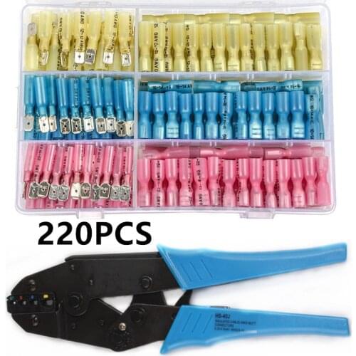 220PCS MDD/FDD Heat Shrink Crimp Terminals Kit Insulated Butt Wire Connector Electrical Cable Male Female Docking Spade Terminal