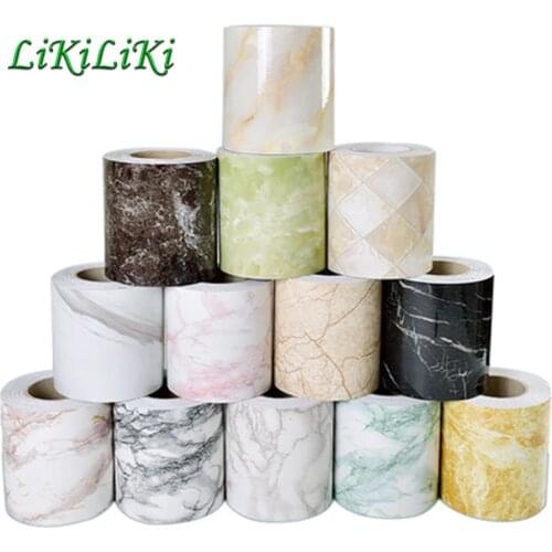 Marble Pattern Waistline Wall Stickers Self -Adhesive Waterproof Removable Border Wallpaper for Corner Window Decals Home Decor