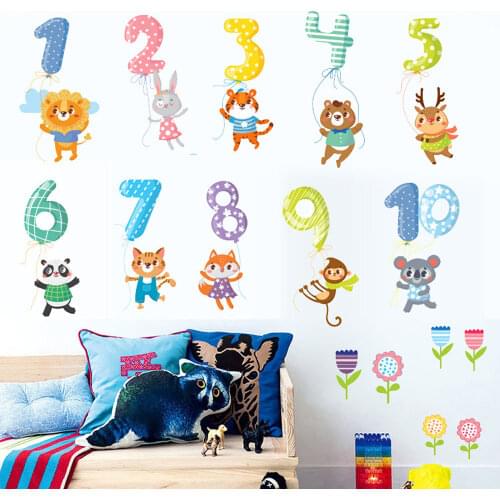 Number Animal Wall Stickers Cartoon Animal Wall Decals Educational Wall Decor Diy Waterproof Vinyl Wall Sticker For Nursery Kids