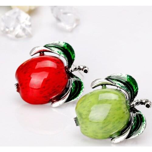New Arrival Enamel Fruit Apple Brooches Badges For Women Girl Brooch Button Pins Corsage Jewelry Gifts Party Dress Accessories