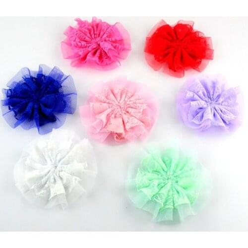 Wholesale 100pcs/lot Boutique Soft Hair Flowers 3.5inch Silk Lace Flower Accessories for Headband Hat Garment Free Shipping FH54