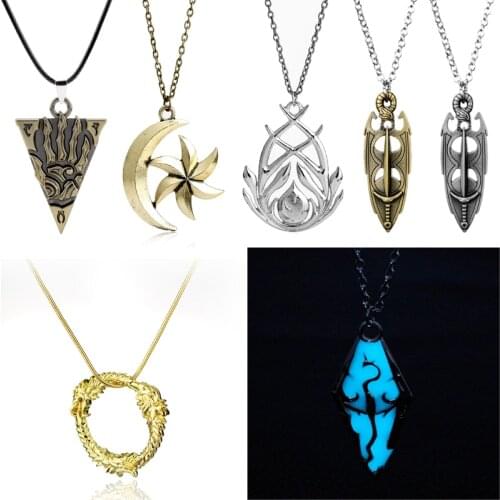 Games The Elder Scrolls Skyrim Dragon Necklace Dinosaur Vintage Triangle Morrowind Amulet Charm Pendant Necklace For Men Women